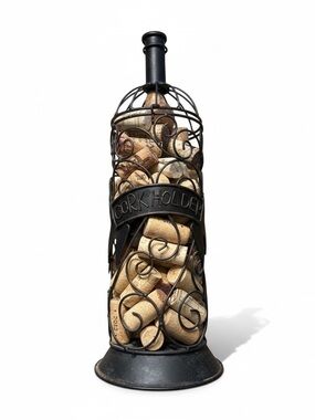 Kirklands Black Metal Wine Bottle Cork Holder with Corks